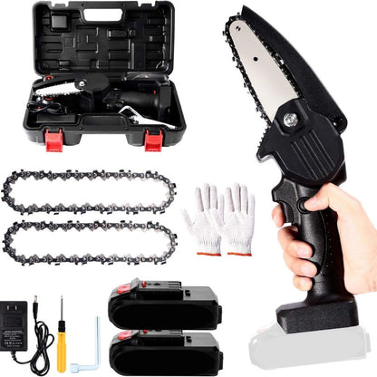 Belro upgraded 24V mini chainsaw for men, featuring a compact design with a silver handle and safety guard.