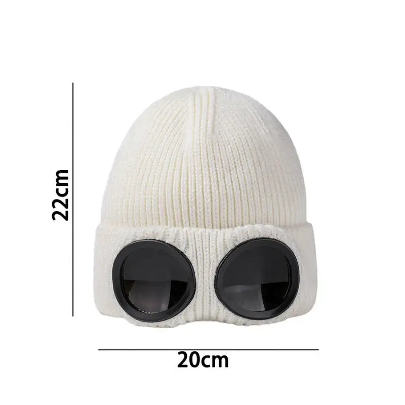 Belro unisex knitted beanie winter hat with goggles, cozy accessory for cold weather, stylish winter hat for men and women.