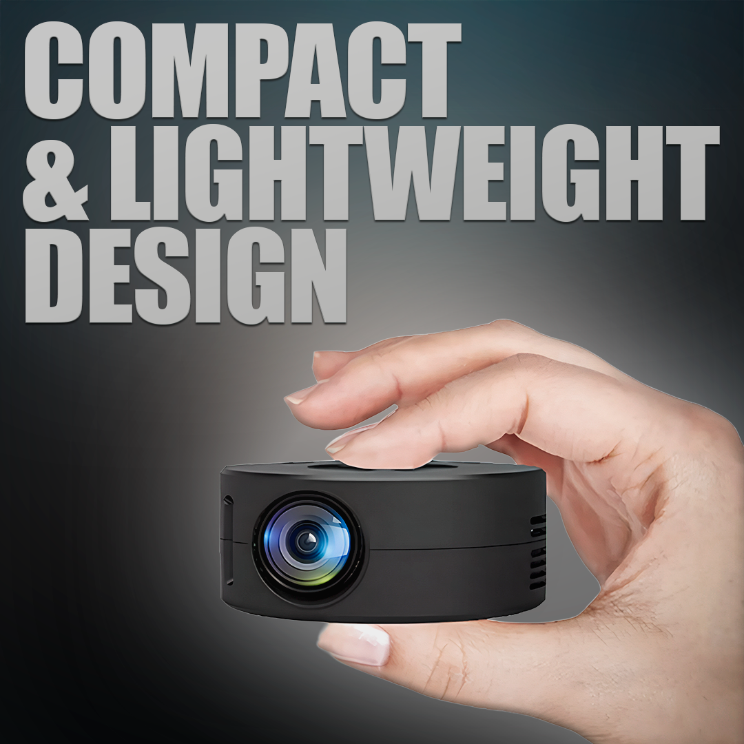 Belro Mini Portable Projector displaying Ultra HD image on a wall, compact electronic device for portable home entertainment.