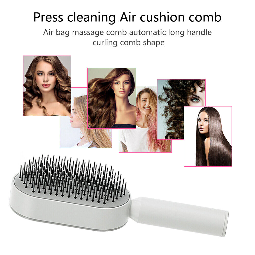 Belro self-cleaning hair brush with ergonomic handle and bristles, designed for easy hair detangling and cleaning.