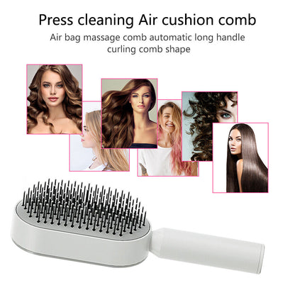 Belro self-cleaning hair brush with ergonomic handle and bristles, designed for easy hair detangling and cleaning.