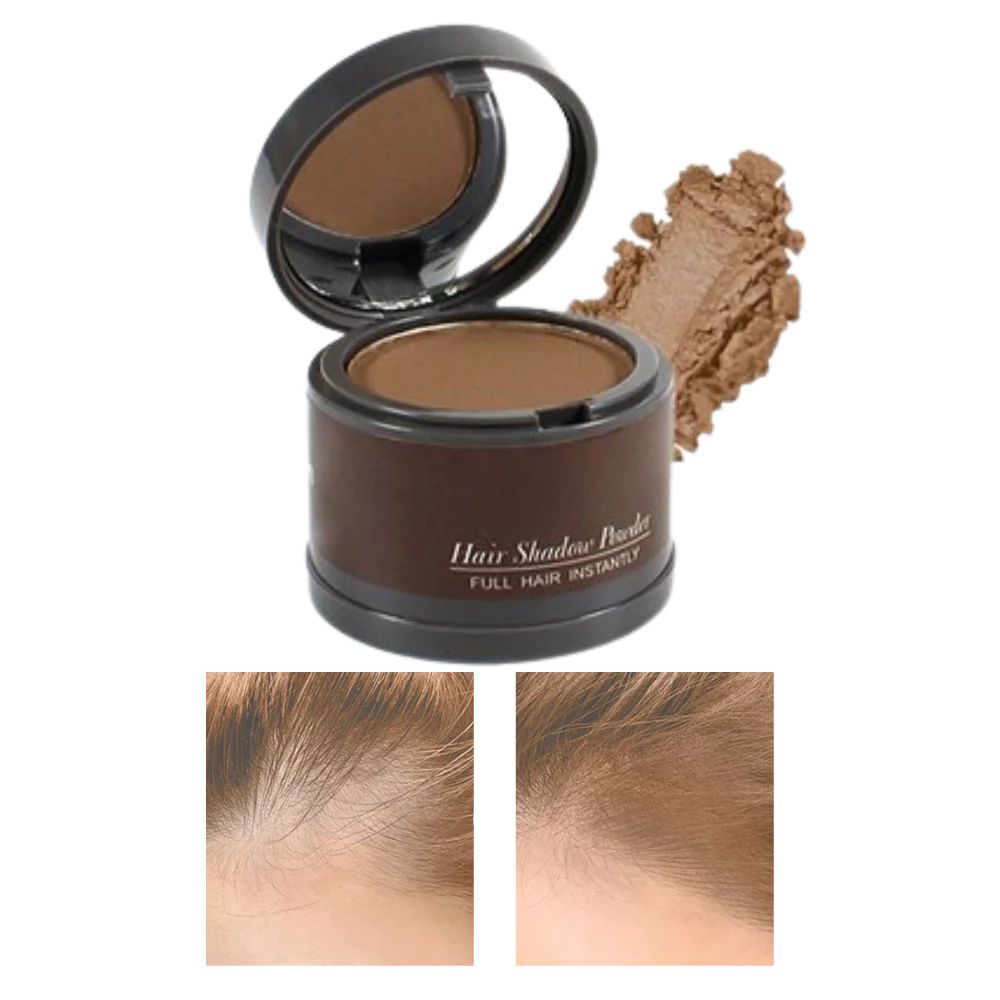 Belro Hair Root Concealer Powder in a compact container, showing the powder and applicator brush for hair root coverage.