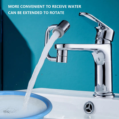 Belro 1080 rotating universal faucet extender attached to a kitchen sink faucet, expanding reach and improving water flow.