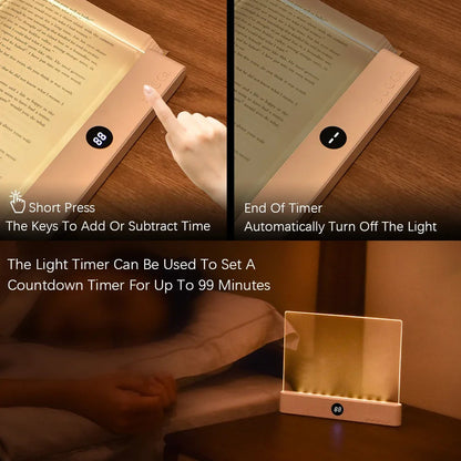 Belro LED night vision flat panel reading light for office and stationery, showcasing its slim design and adjustable brightness.