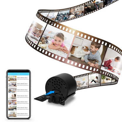 Belro wireless mini indoor security camera mounted on wall, showing live feed and compact design for home surveillance.