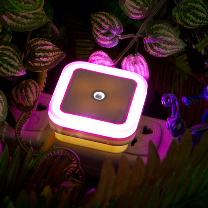 Belro plug-in motion detector smart outlet night light plugged into a wall socket with motion sensor and LED light.