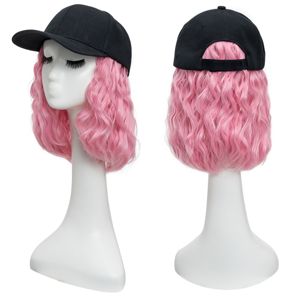 Belro heat resistant synthetic wavy wig extension attached to a baseball cap, showcasing hair accessory for versatile styling.