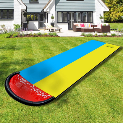 Belro inflatable backyard slip and slide for kids, colorful water play mat on grass, perfect for outdoor summer fun