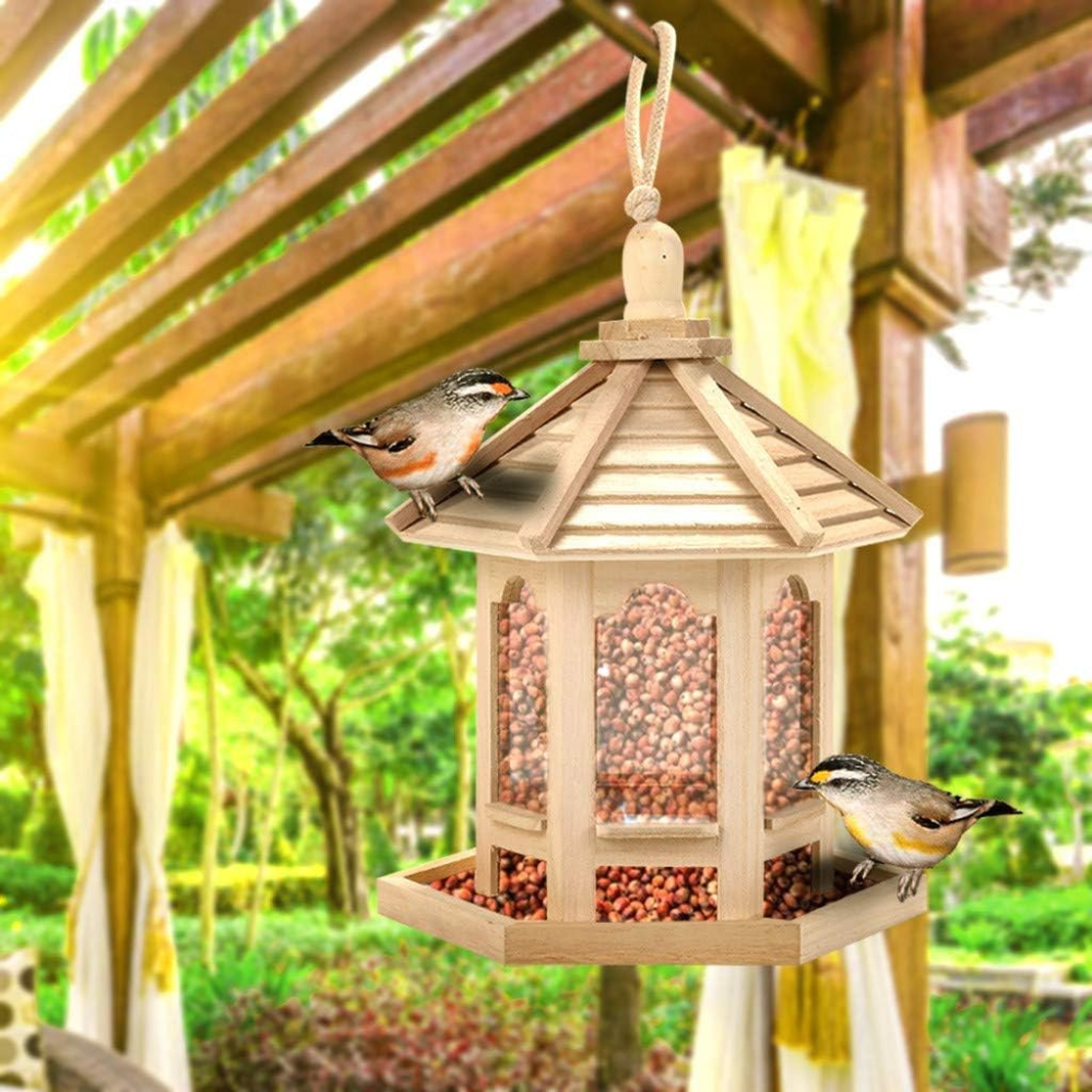 Belro wooden transparent bird feeder for home and garden, designed to attract and feed wild birds naturally.