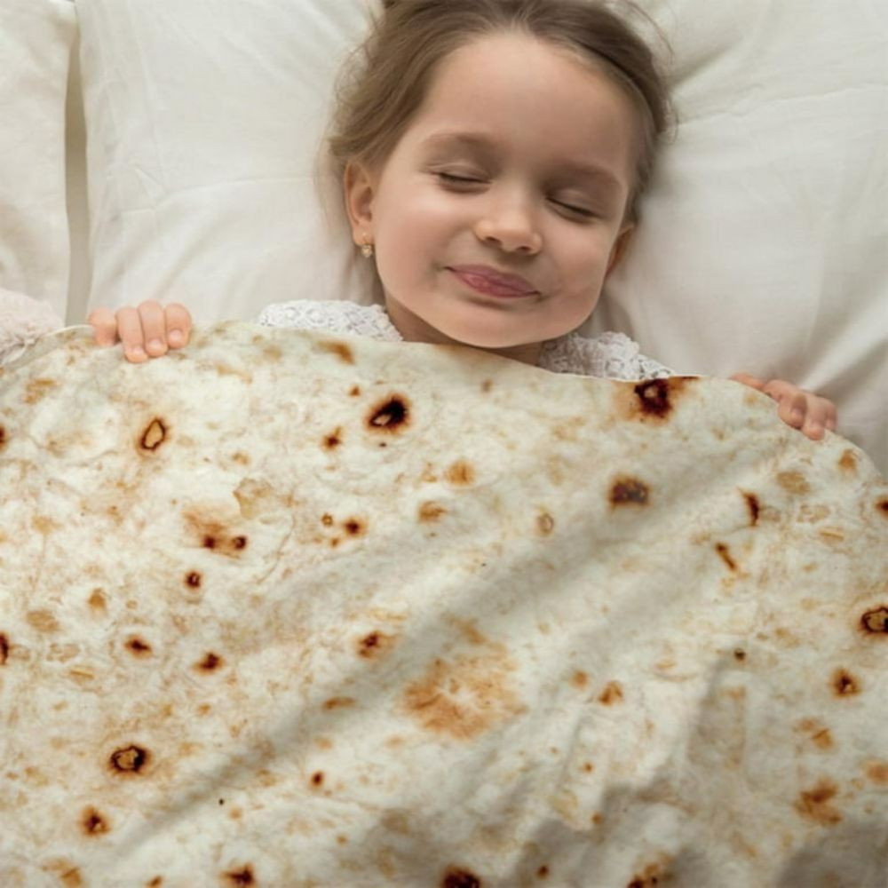 Belro burrito tortilla throw blanket with colorful, food-inspired design, perfect for cozy rainwear-inspired comfort.