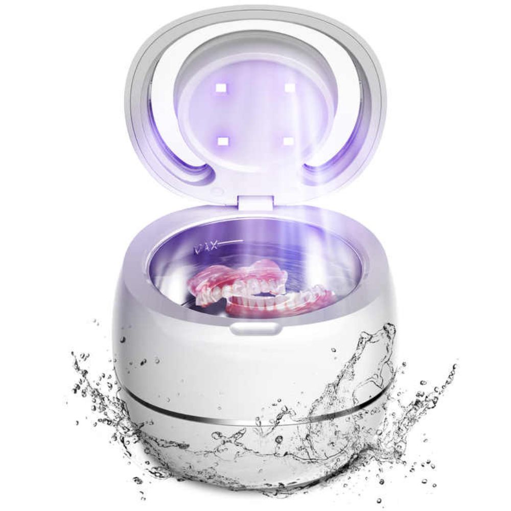 Belro ultrasonic portable denture cleaner machine on a countertop, compact and easy to use for home denture cleaning.