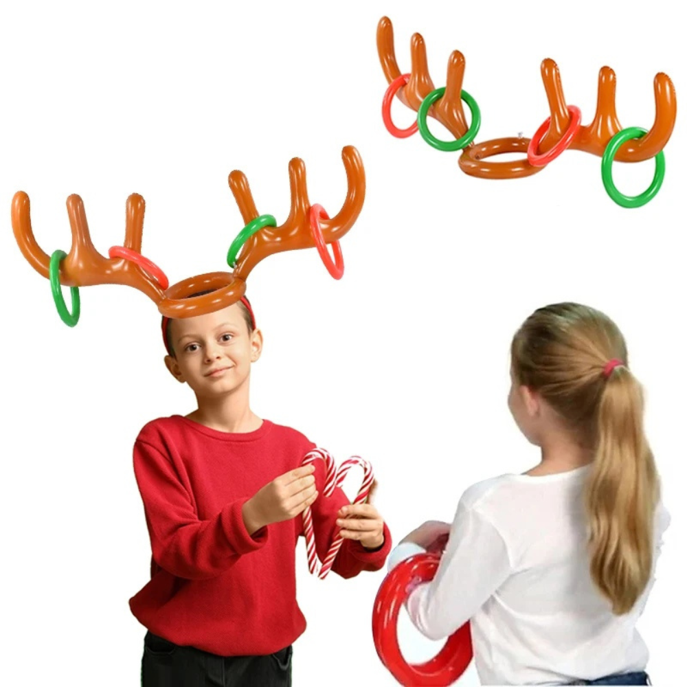 Belro Reindeer Antler Ring Toss Christmas game with fabric antler headband and rings, festive holiday decoration for men.