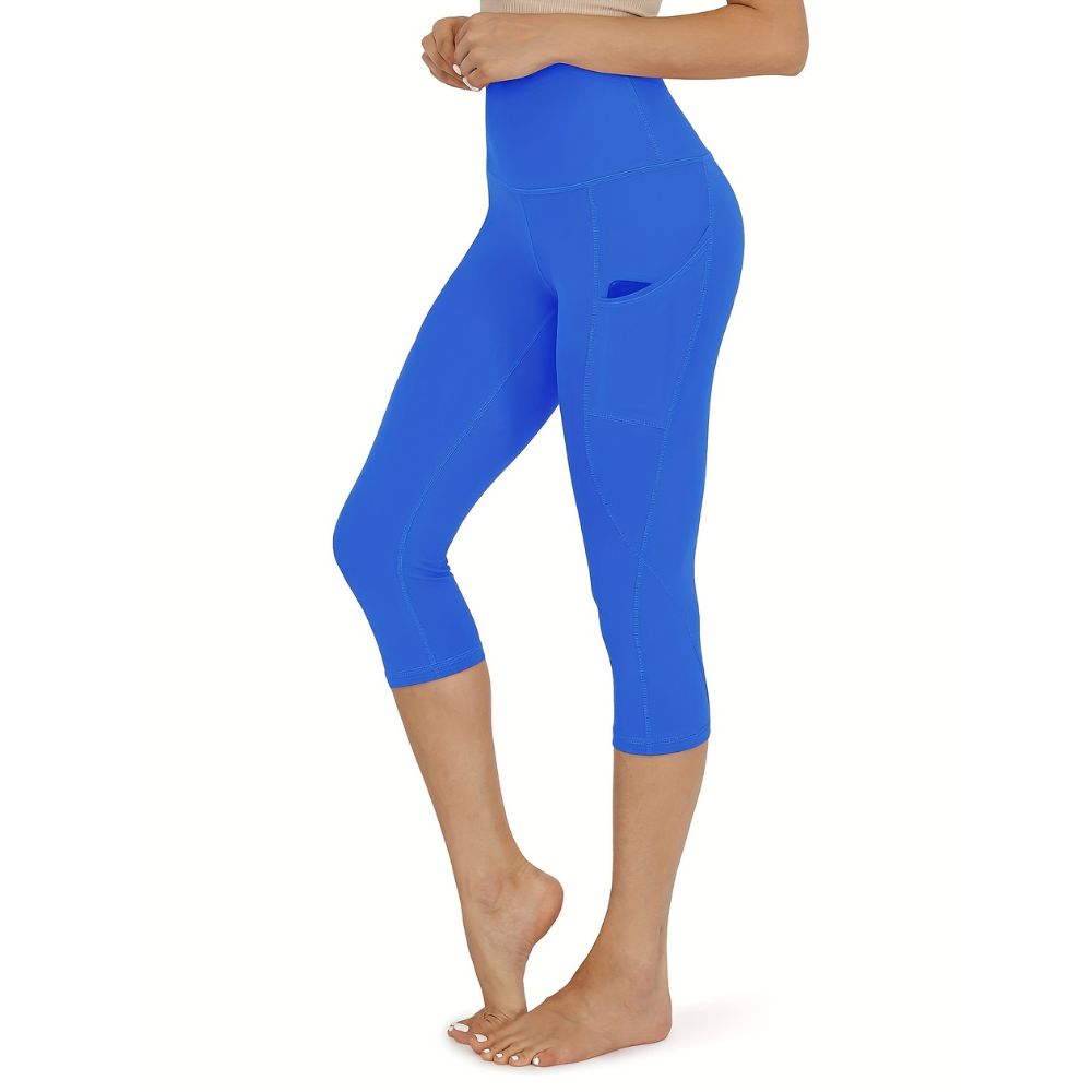Belro ladies cotton capri leggings with pockets, comfortable activewear pants for women, shown in a close-up image.