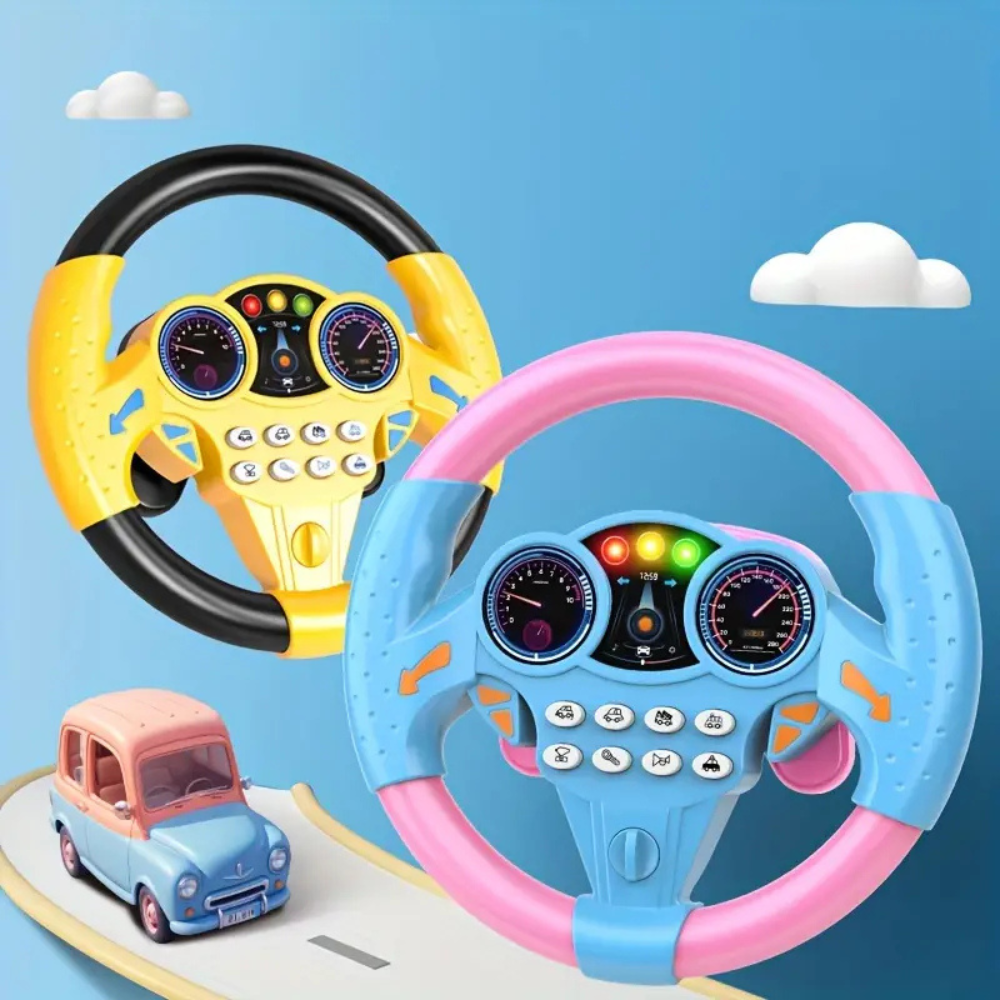 Belro Kid's electric simulation steering wheel toy with suction attachment for imaginative play and driving fun.
