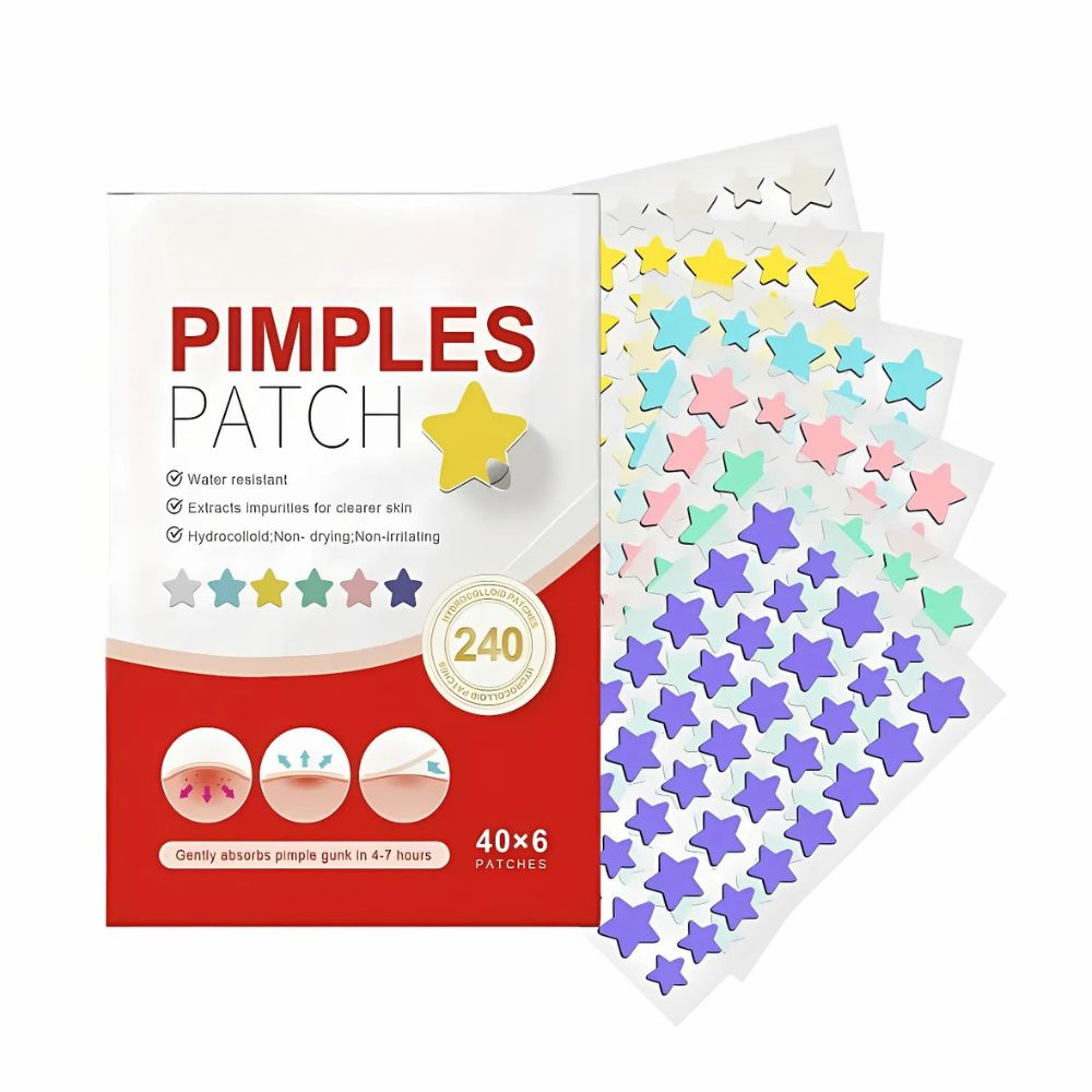Colorful pimple patches by Belro, 240-piece set, designed for men to cover and treat skin blemishes.