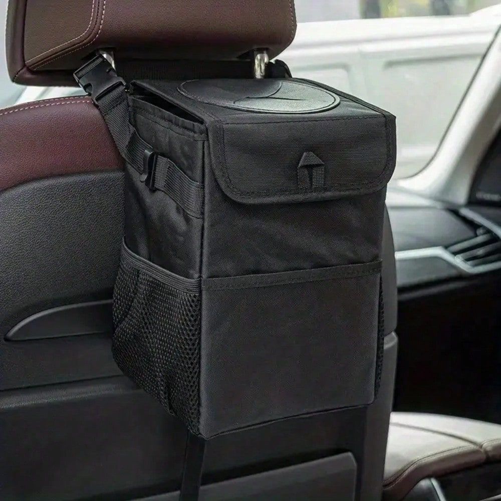Belro waterproof car trashcan bin hanging inside vehicle, compact automotive interior organizer for trash disposal