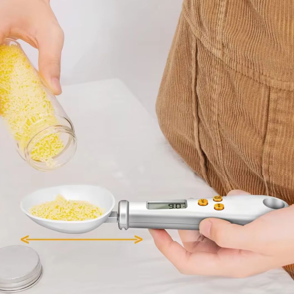 Belro 2-in-1 digital mini spoon scale and food thermometer showing a small spoon with digital display for weight and temperature measurement