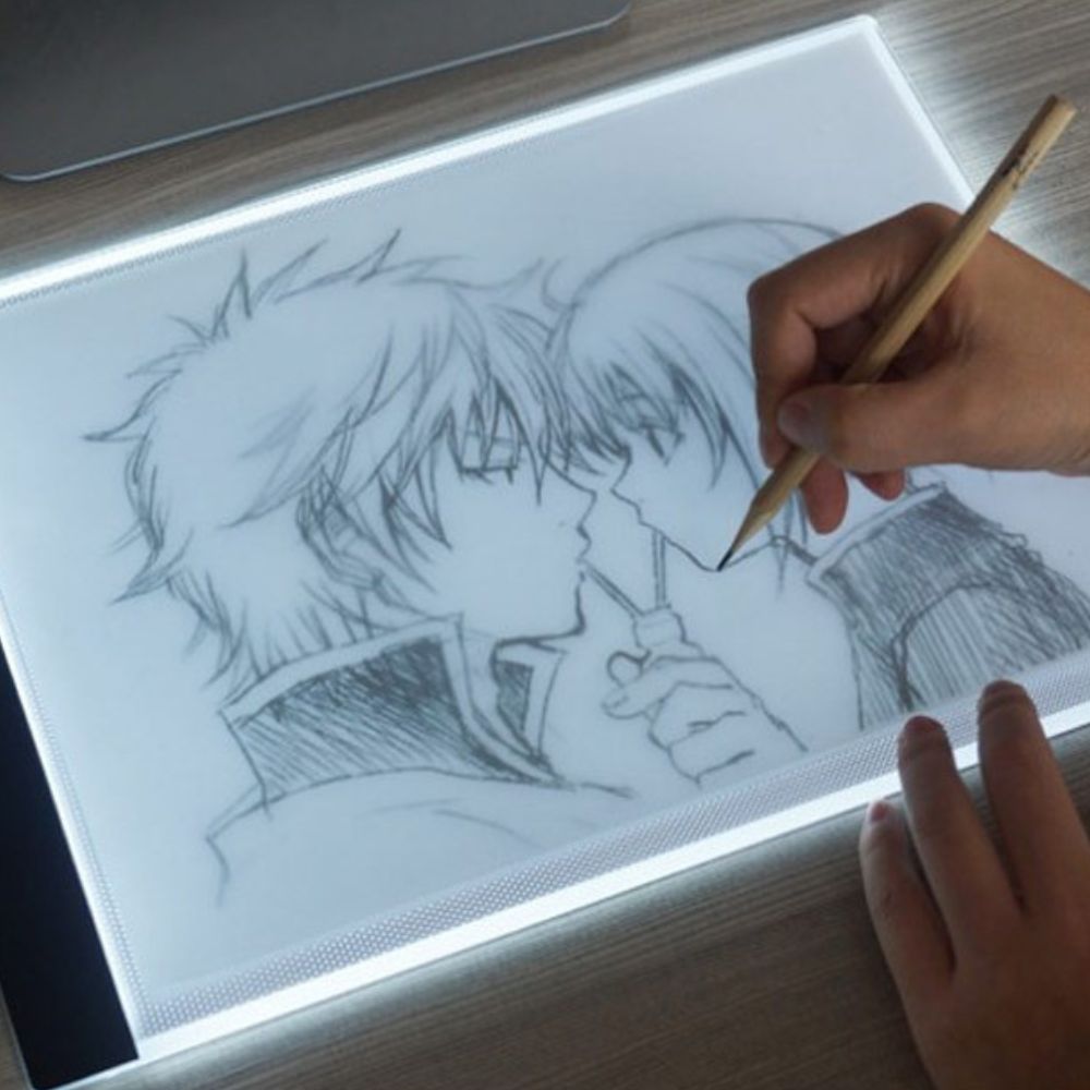 Belro A4 A5 ultra-thin LED drawing tablet for tracing and sketching, shown with illuminated screen and sleek design