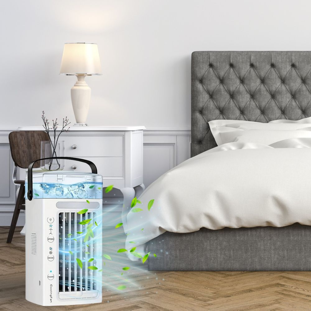 Belro personal portable air conditioner mini fan for outdoor use, compact cooling device for home and garden spaces.