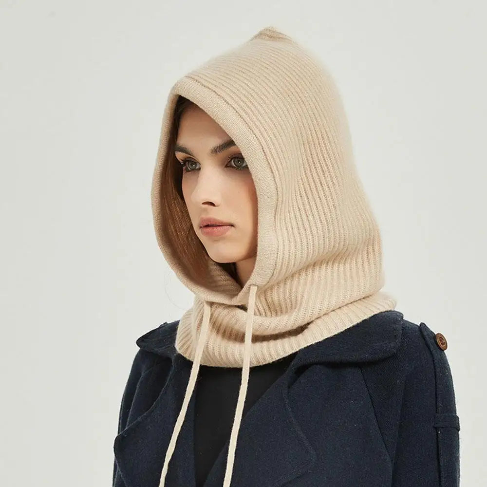 Belro knitted hooded balaclava hat and neck warmer showcasing soft, warm fabric with a snug fit and adjustable hood.