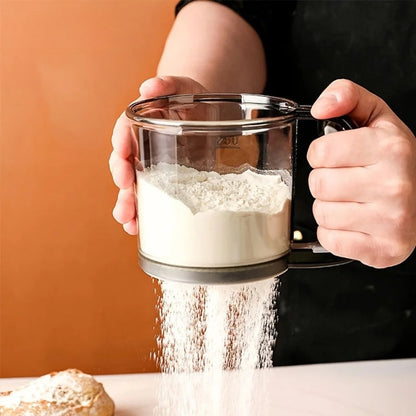 Mivoza flour sifter with squeeze handle, 250ml baking sieve for easy flour sifting in kitchen baking tools.