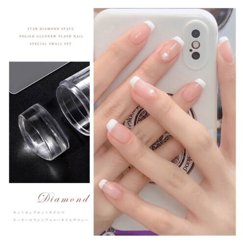 Transparent silicone nail stamper with scraper for precise nail art application, ideal for detailed nail polish designs.