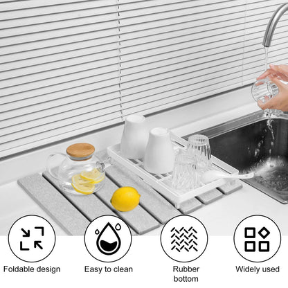 Foldable diatomite stone dish drying mat by Belro, showcasing its textured surface and compact, foldable design for kitchen use.