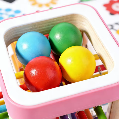 Mivoza Wooden Stacking Tower Game with colorful rings for children aged 3+ to develop fine motor skills and hand-eye coordination.