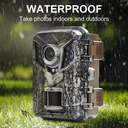 Belro StealthView Night Vision Trail Camera mounted outdoors, showing its compact design and lens for wildlife monitoring.