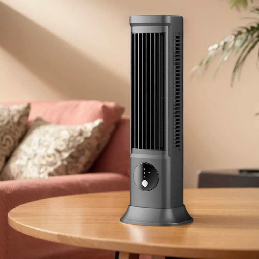 Mini rechargeable Belro desk fan for cooling, featuring adjustable blades and compact design for home or office use.