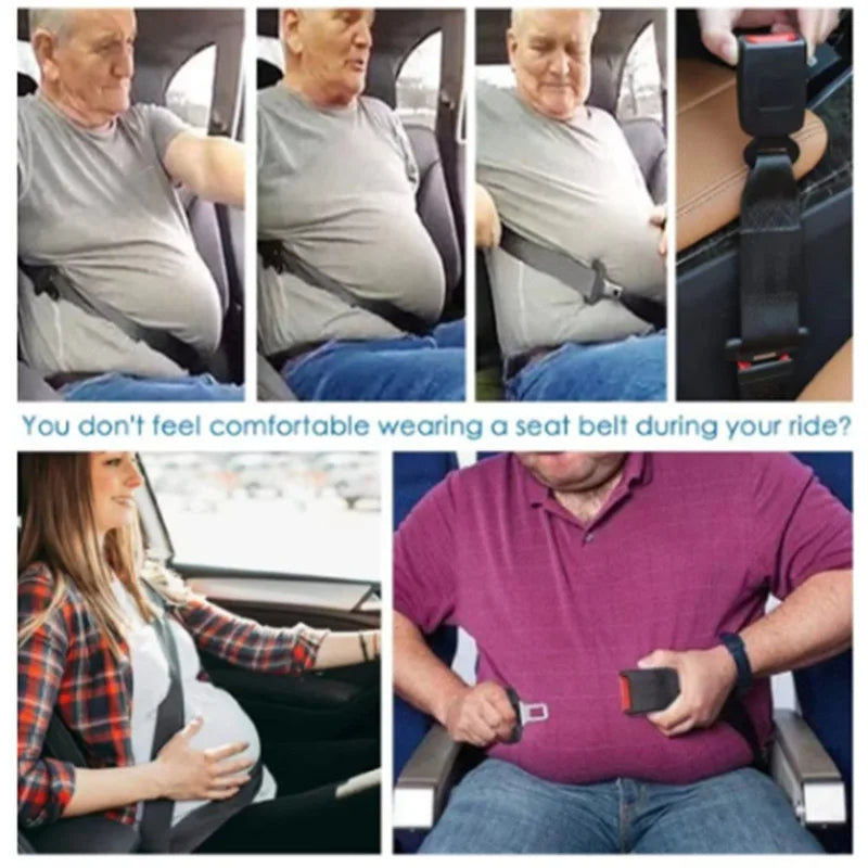 Belro universal seat belt extender for car safety and comfort, showing the extender device connected to a car seat belt.