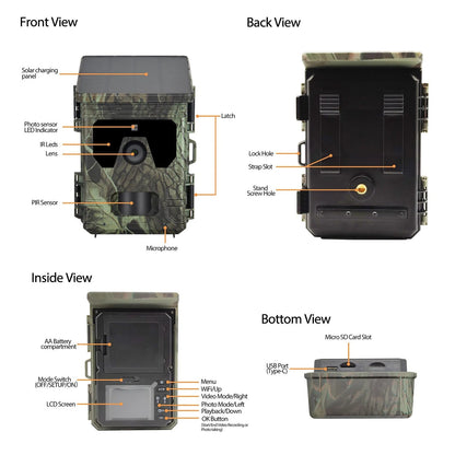 Belro solar-powered night vision trail camera mounted outdoors, capturing wildlife in low light conditions.