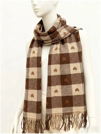 Belro cozy checkered winter scarf shawl with warm fabric and fringed edges, perfect for cold weather accessories.