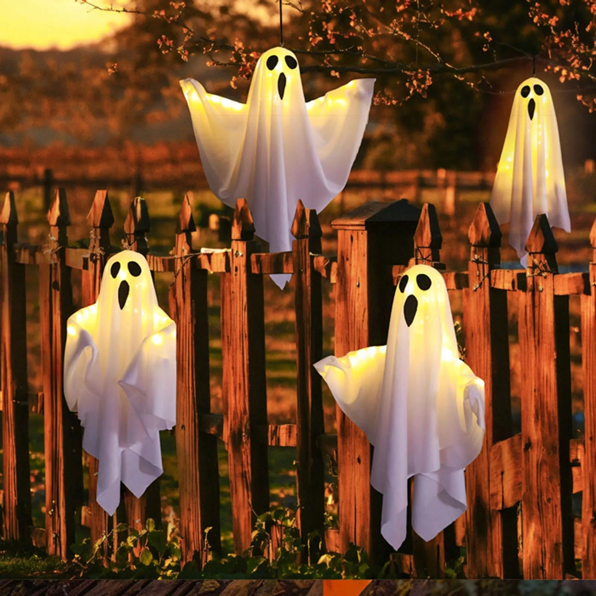 Belro hanging Halloween ghost lighted decor for outdoor home and garden Halloween decorations featuring a spooky ghost figure.