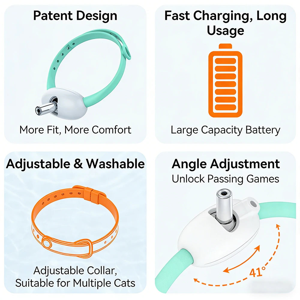 Belro interactive laser cat collar with USB charging, featuring a laser pointer toy for cats to chase and play.