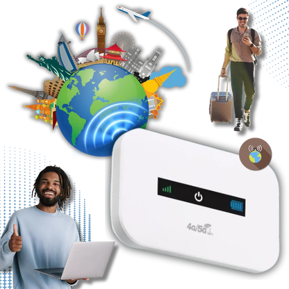 Belro Ultimate Portable Wi-Fi device showing compact design and antenna, ideal for on-the-go internet connectivity.