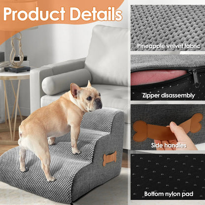 Belro dog stairs for bed, pet supplies for dogs, showing a sturdy, multi-step ramp designed to help dogs reach high beds comfortably.