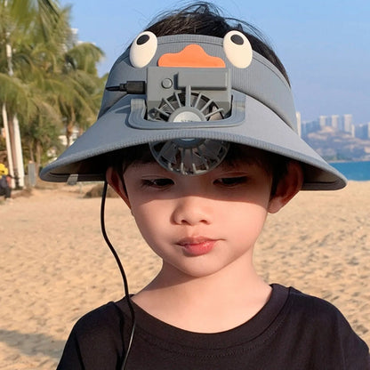 Kids sun visor hat with cooling fan by Belro, lightweight sun hat designed for children, featuring a built-in cooling fan for comfort.