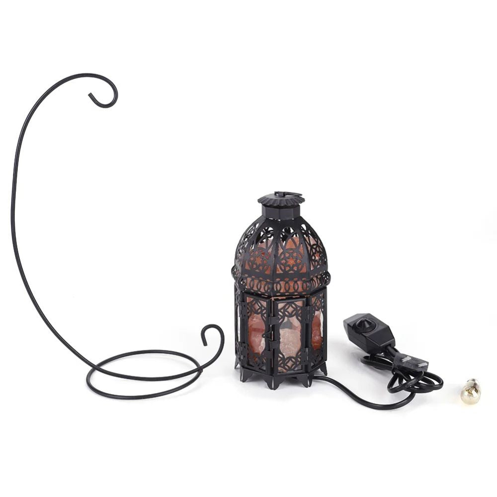 Vintage iron salt rock tabletop lamp by Belro, outdoor home and garden lighting with rustic, natural design.