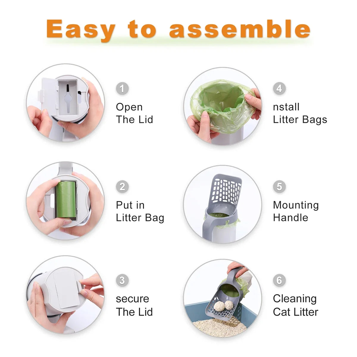 Belro All-in-One Cat Litter Scoop with ergonomic handle and built-in bin for efficient cleaning and waste disposal.