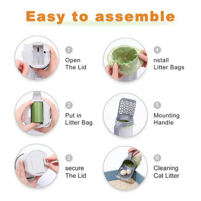 Belro All-in-One Cat Litter Scoop with ergonomic handle and built-in bin for efficient cleaning and waste disposal.