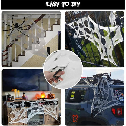 Belro Halloween giant spider web decoration with stakes for outdoor home and garden spooky Halloween decor.