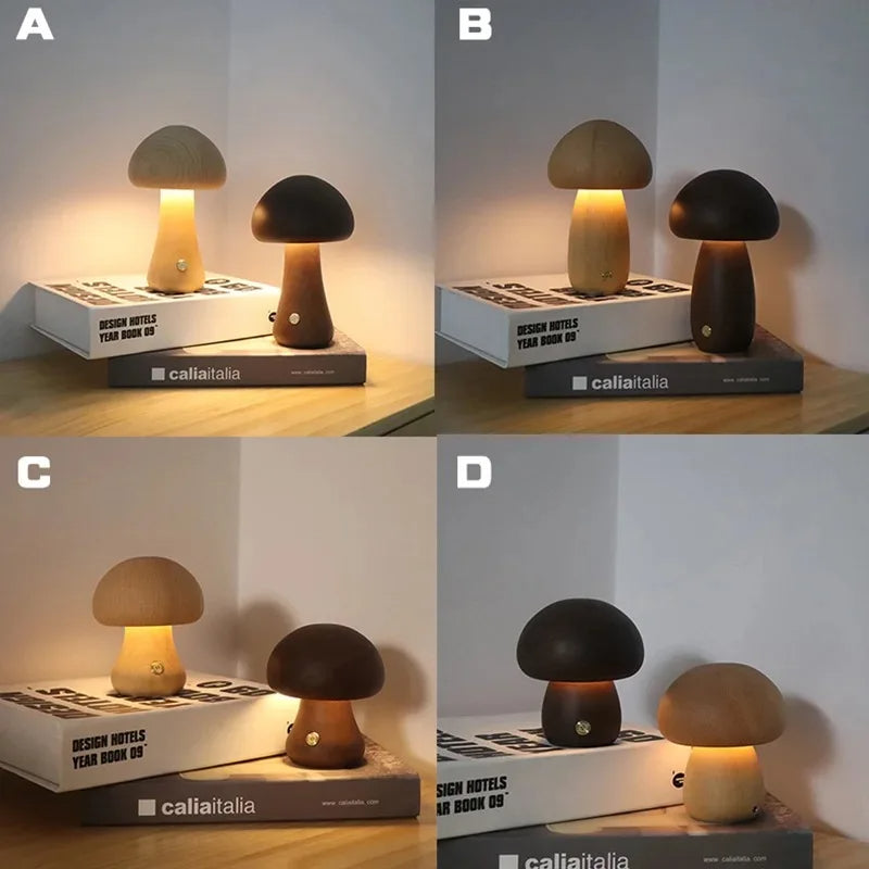 Belro mushroom night light bedside lamp illuminating a cozy bedroom with soft, ambient glow for relaxing evenings.