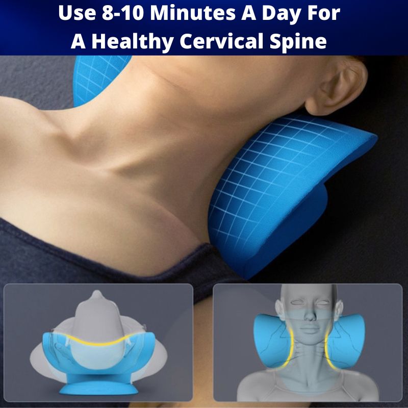 Belro neck stretcher cervical traction device pillow for pain relief, shown with adjustable straps and ergonomic design.