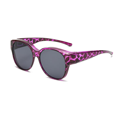 BowLift Fit-Over Polarized UV400 sunglasses with wraparound design, designed to wear over glasses for full sun protection.