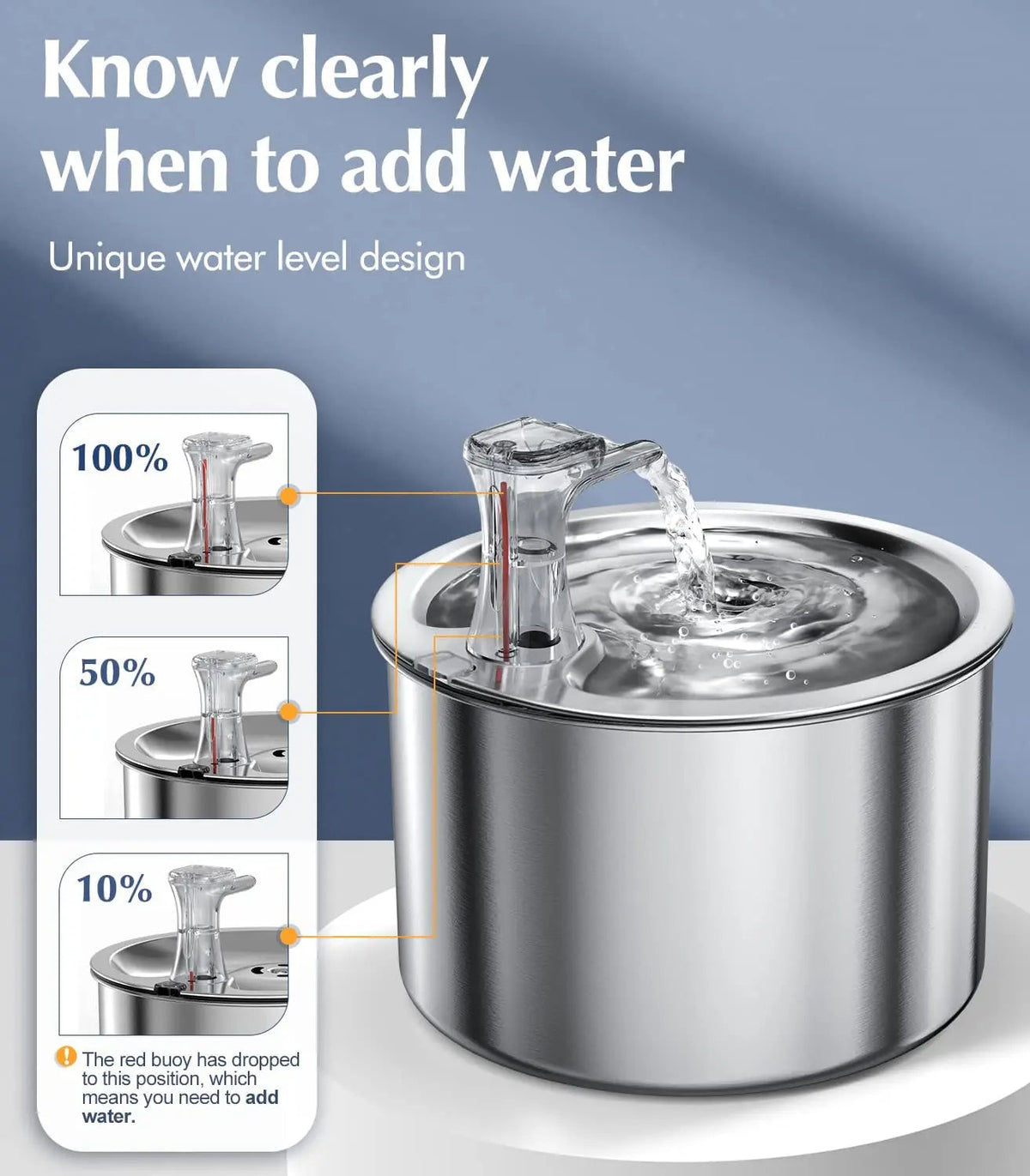 Belro stainless steel cat water fountain with filter and sensor, featuring a sleek design and flowing water for pets.