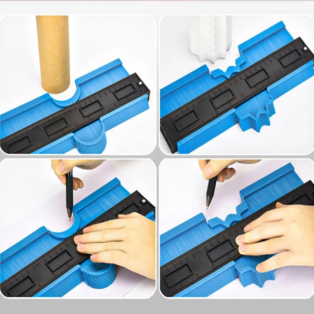 Belro Precision Woodworking and Construction Contour Gauge showing adjustable metal and plastic measurement teeth for accurate contour copying