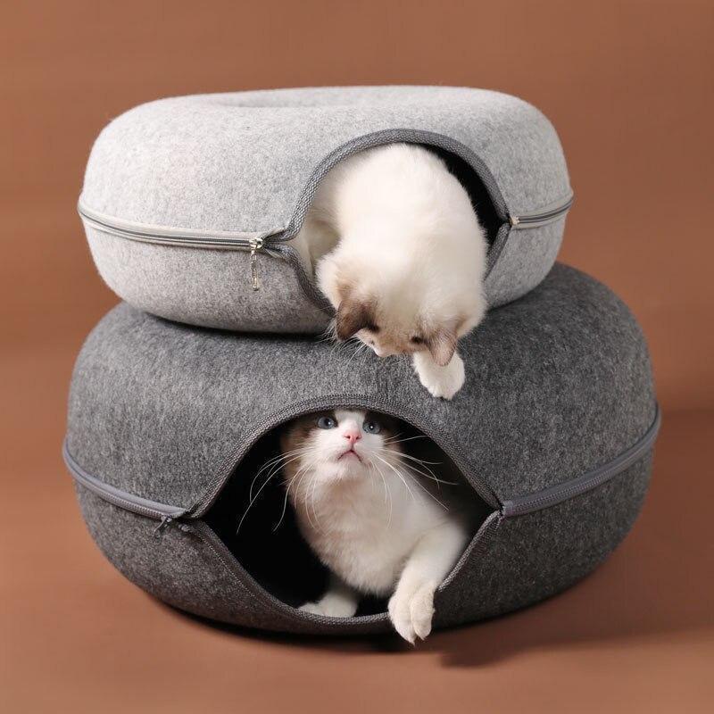 Belro Tunnel Interactive Cat Bed in vibrant colors, featuring a cozy tunnel design for playful and restful cat relaxation.