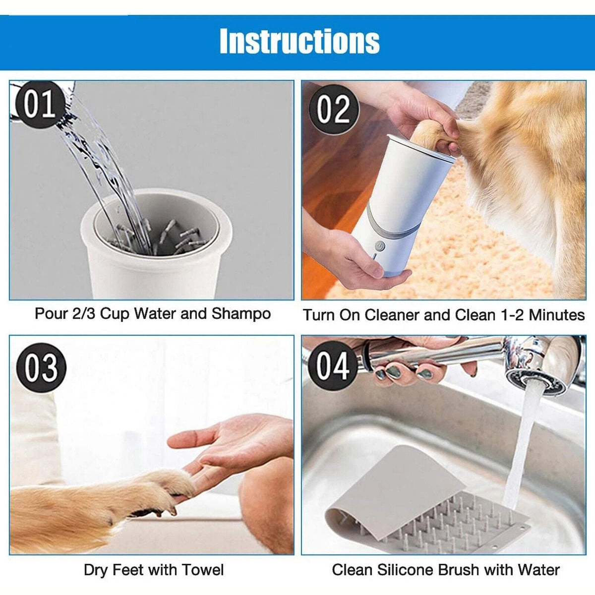 Belro automatic paw cleaner for dogs, pet grooming device with soft brushes and water basin for easy paw cleaning.