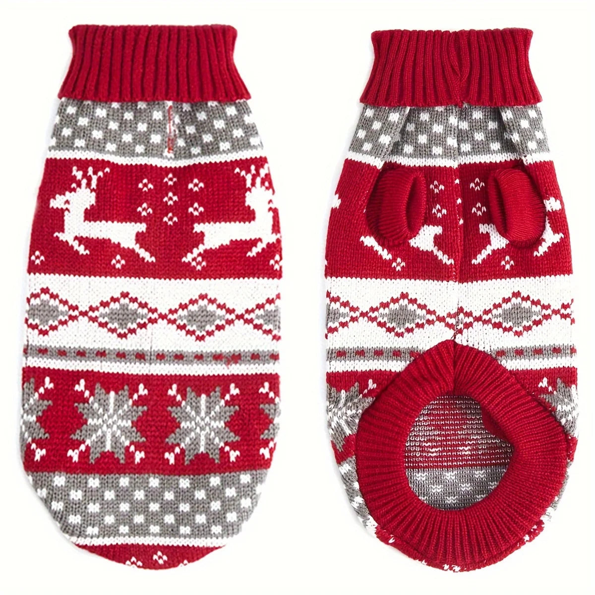 Belro knitted Christmas sweater for small dogs, cozy holiday pet clothing with festive red and white pattern, perfect for small pets.